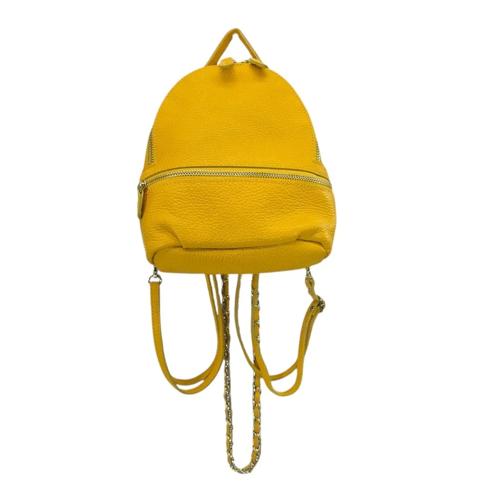 Vera Pelle Yellow Pebbled Leather Convertible Mini Backpack Crossbody Made Italy